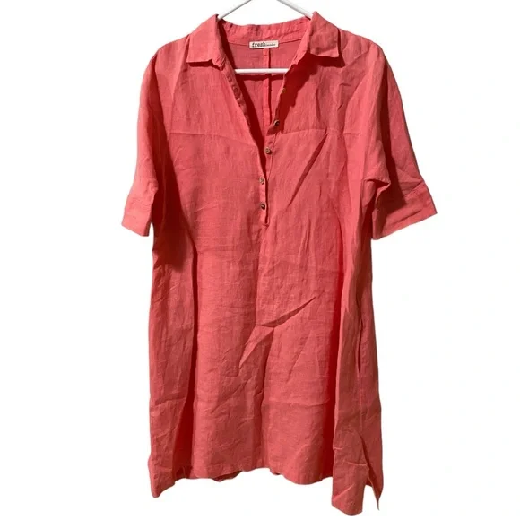 FRESHLaundry | Dresses | Fresh Laundry Linen Short Shirt Dress Short  Sleeves Coral Color Size Xs | Poshmark